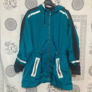 Teal Hooded Windbreaker Jacket
